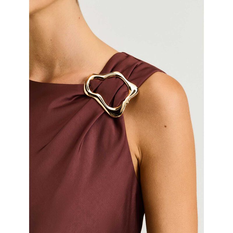 Veronika Maine Washer Satin Gathered Shoulder Midi Dress image number 6